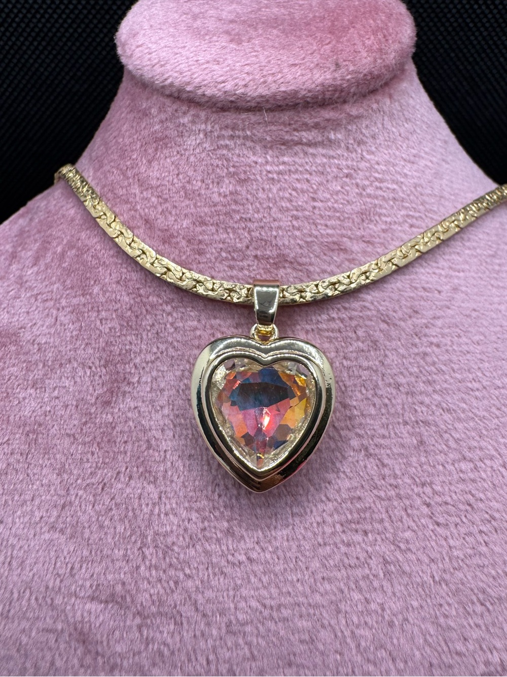 NIB Adina Eden Gold Plated AB Heart Crystal Bezel Set Pendant Only